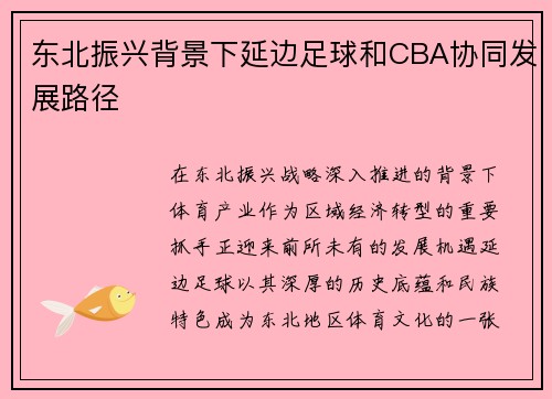 东北振兴背景下延边足球和CBA协同发展路径